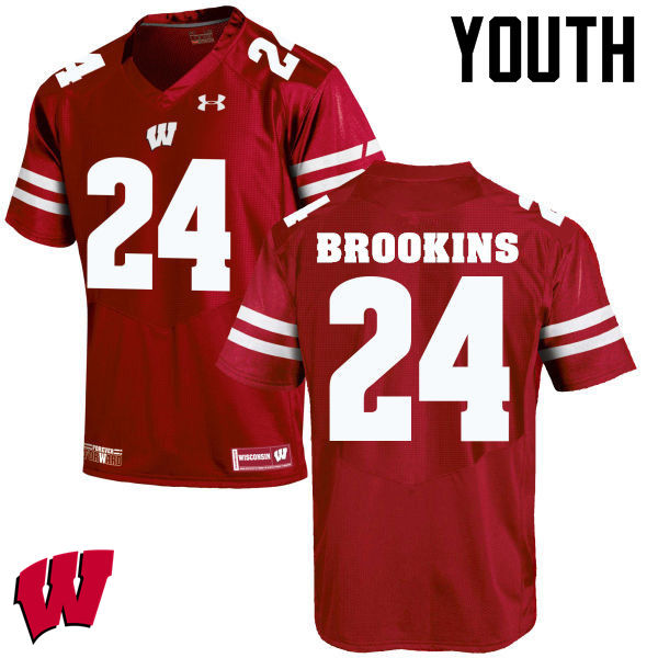 Wisconsin Badgers Youth #24 Keelon Brookins NCAA Under Armour Authentic Red College Stitched Football Jersey XA40C24NX